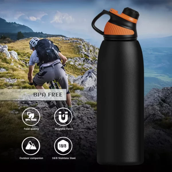 50oz Stainless Steel Sports Insulated Water Bottle Thermo Flask With Magnetic Cup - Image 2