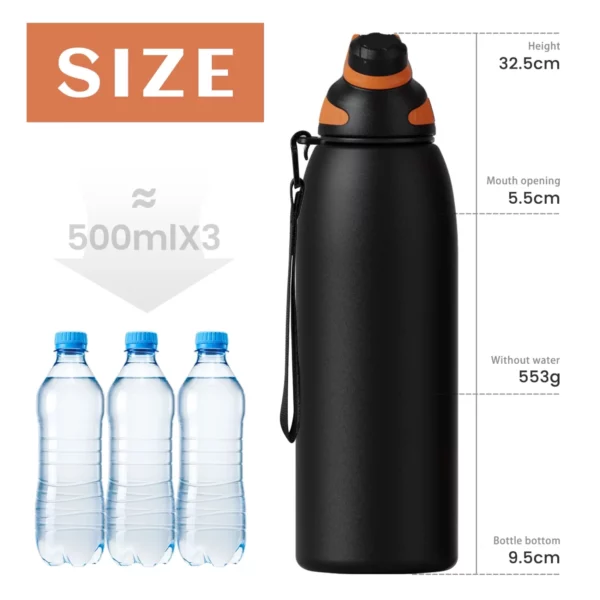 50oz Stainless Steel Sports Insulated Water Bottle Thermo Flask With Magnetic Cup - Image 3